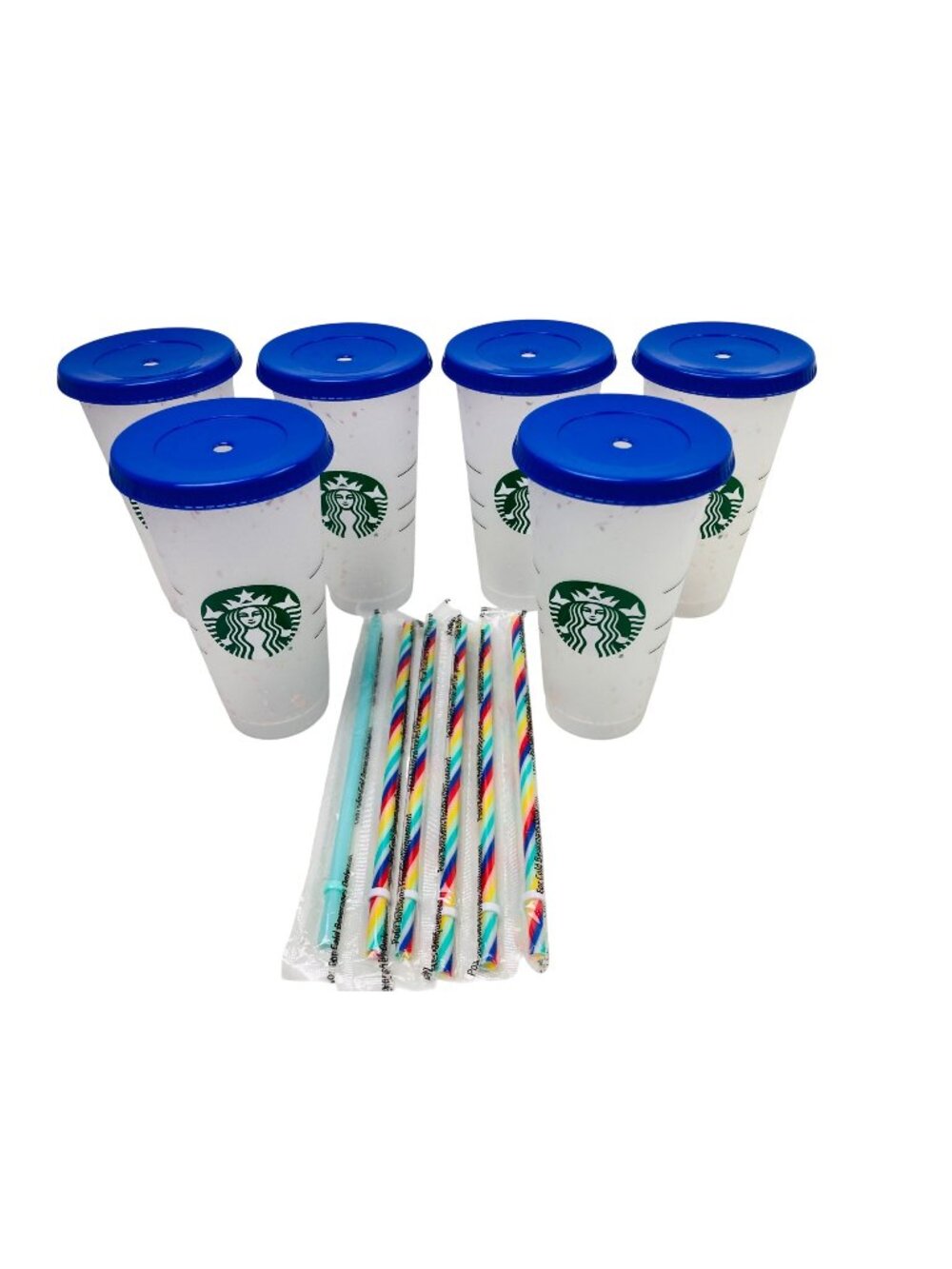 Starbucks Reusable 24oz Confetti Cold Cups With Rainbow Straws Set Of 6
